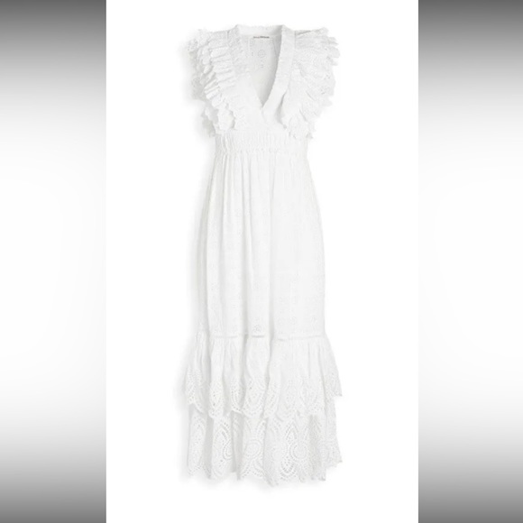 Ulla Johnson - Demna Dress in Pristine White Eyelet Maxi Size 2  GORGEOUS V-neck - Picture 2 of 12